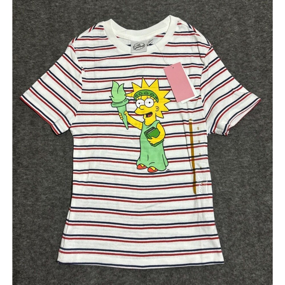 The Simpsons Women’s Blouse Short Sleeve Lisa Print Stripped White Small